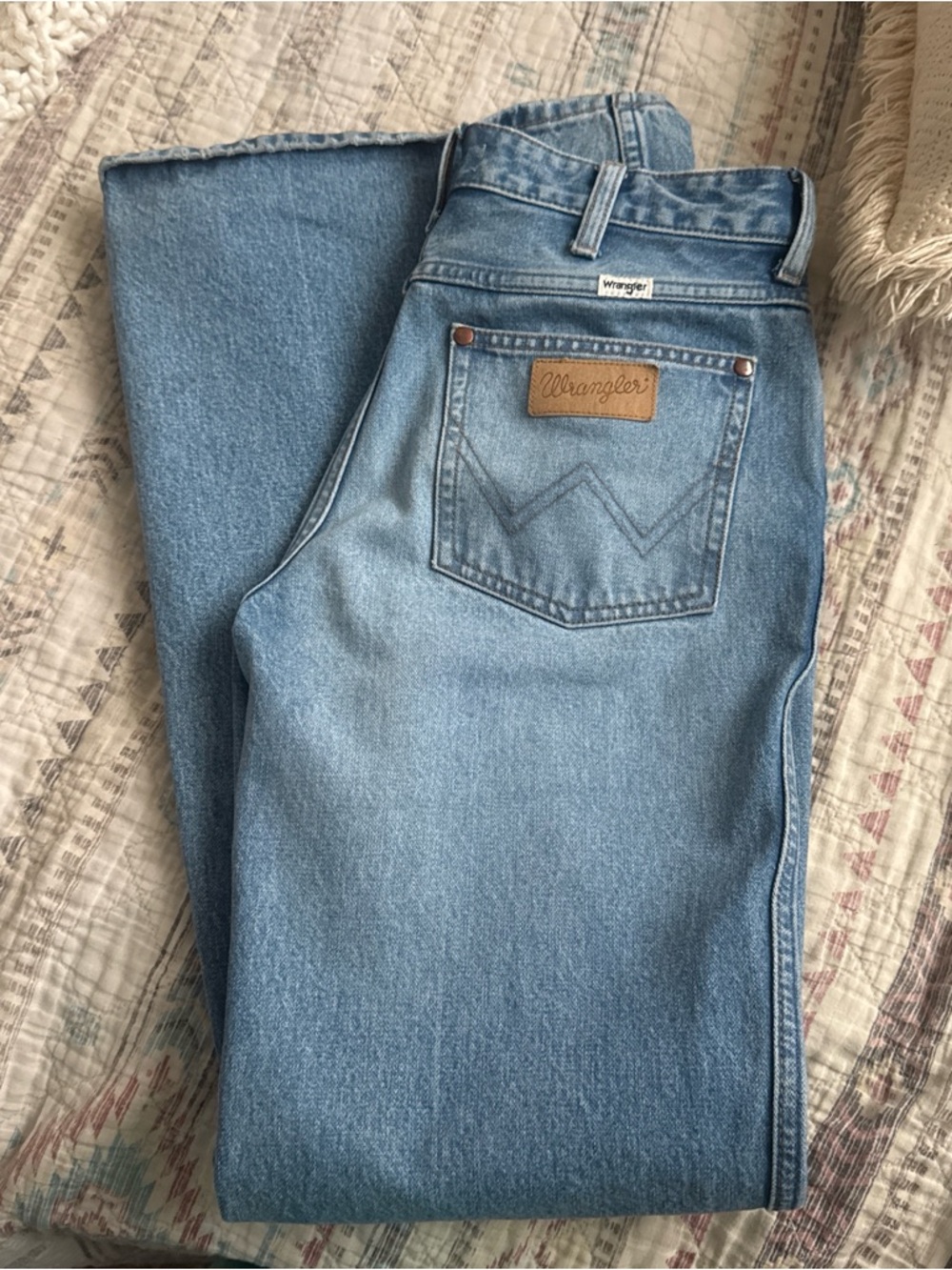 Wrangler Light Blue Denim Jeans with Leather Patch
